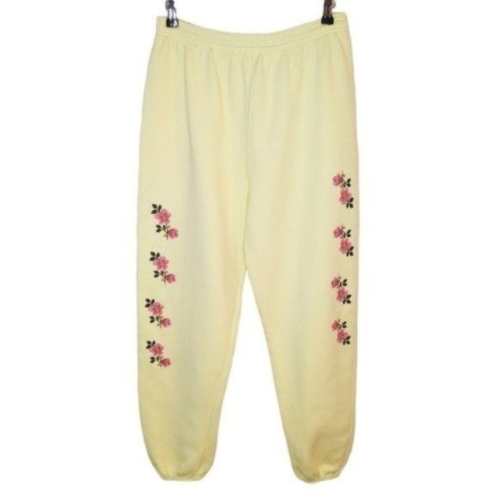 BSR By Samii Ryan Flower Print Slouchy Joggers Yellow Size Medium